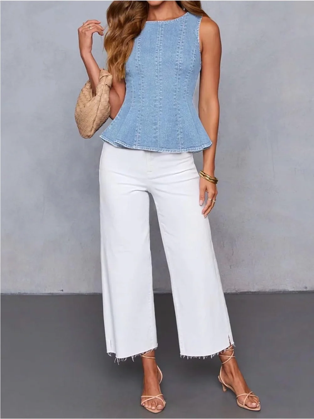 NWT Light Blue Denim Peplum Tank Top - Size Small - Picture 3 of 6